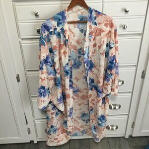 JODIFL Blue Purple Peachy Pink Floral Kimono size2X
